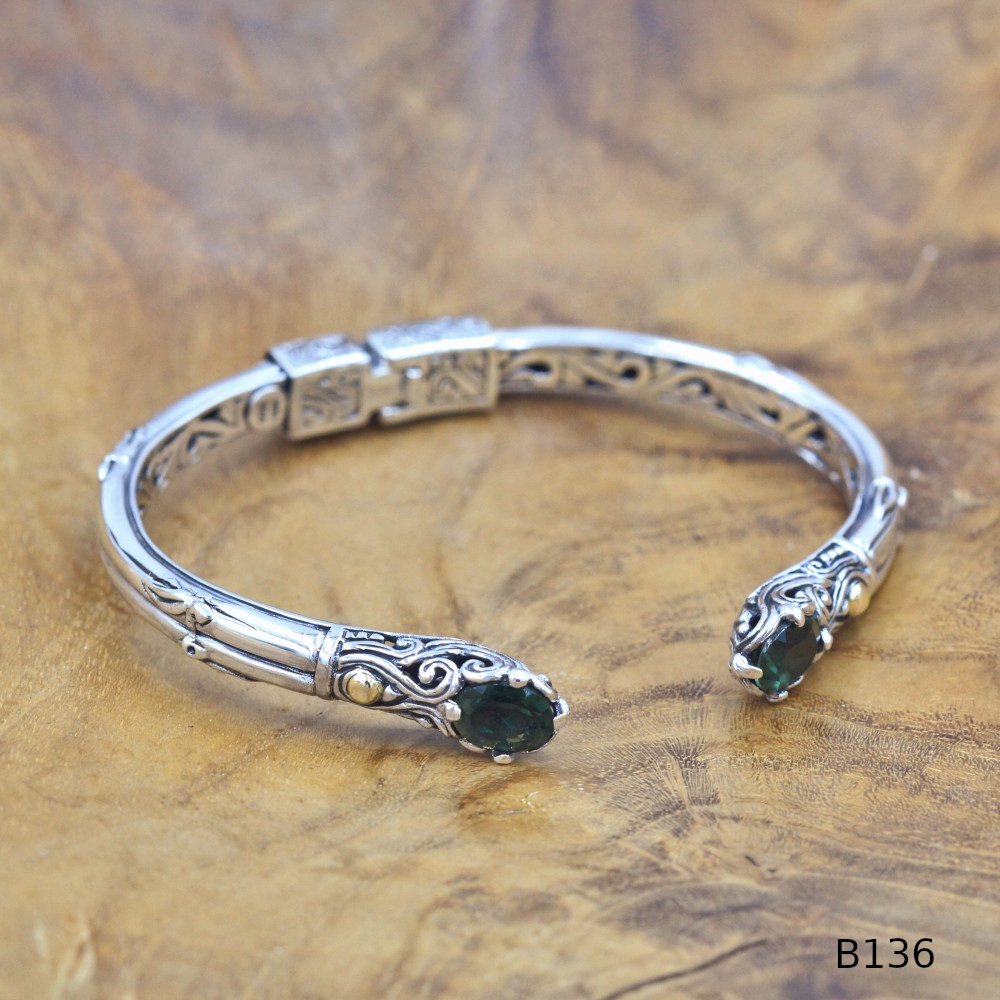 Sterling Silver Bali Gemstone Bracelet B136AMYW531