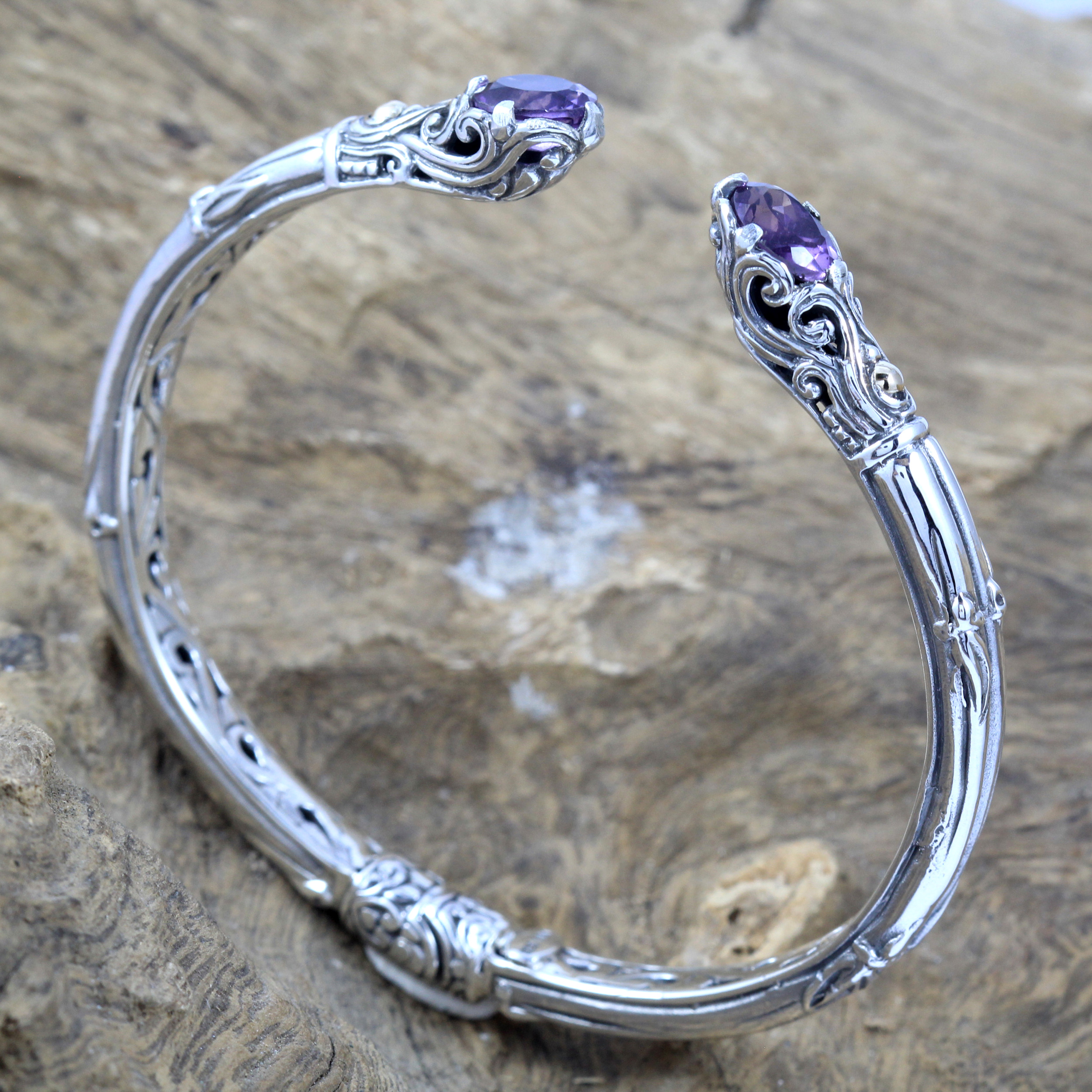 Bali Silver Oval Gemstone Gold Bracelet B136AMYW623