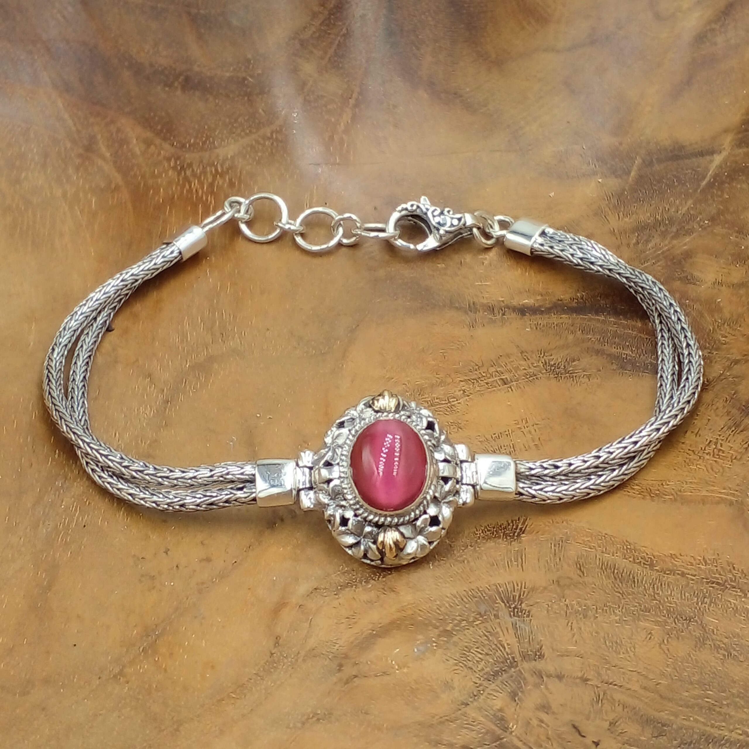 Elegant Bali Sterling Silver Gemstone Bracelet B677W355
