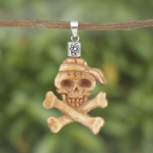 Bali Silver Skull Pendant P008W95