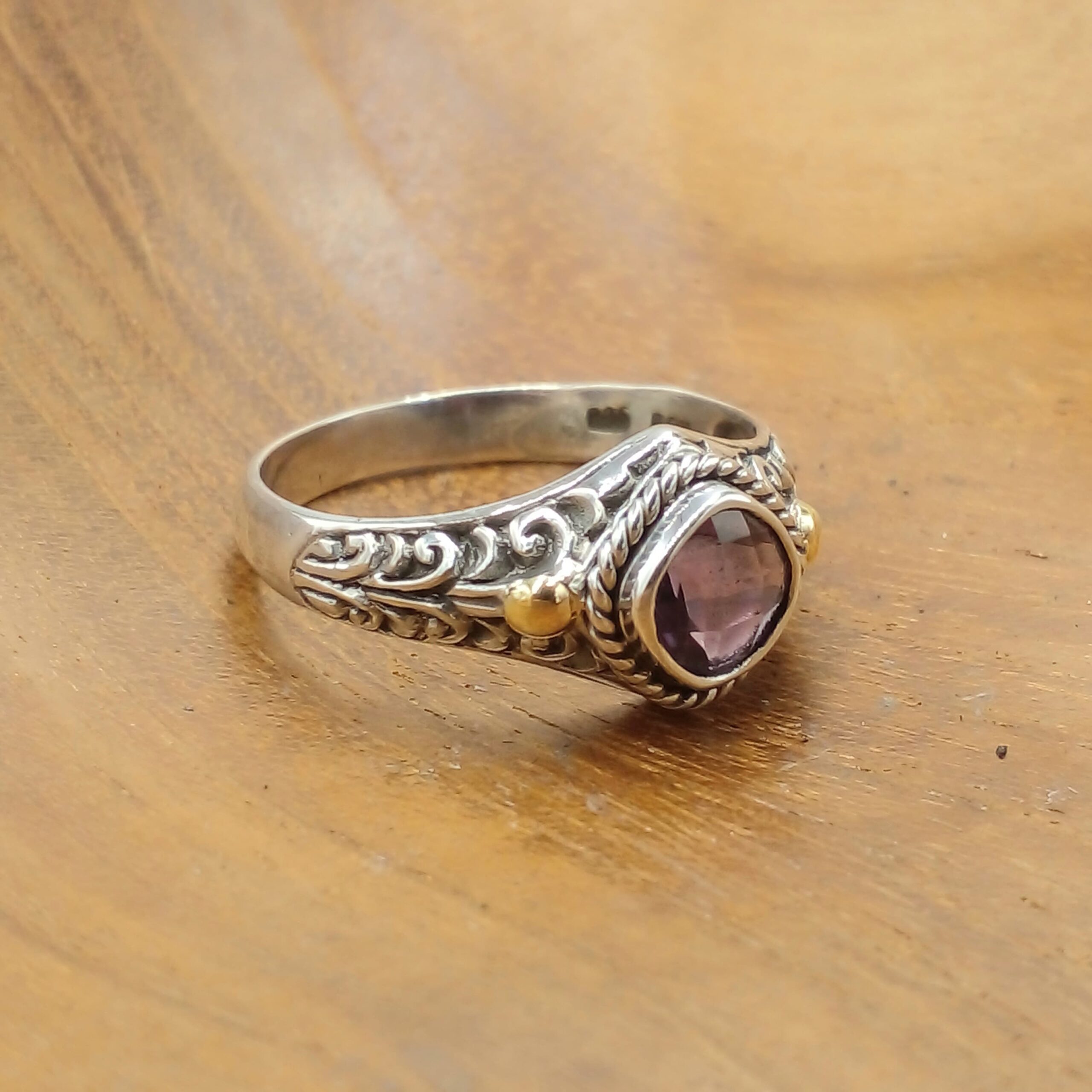 Traditional Bali Silver Gold Gemstone Ring R670GRQW155