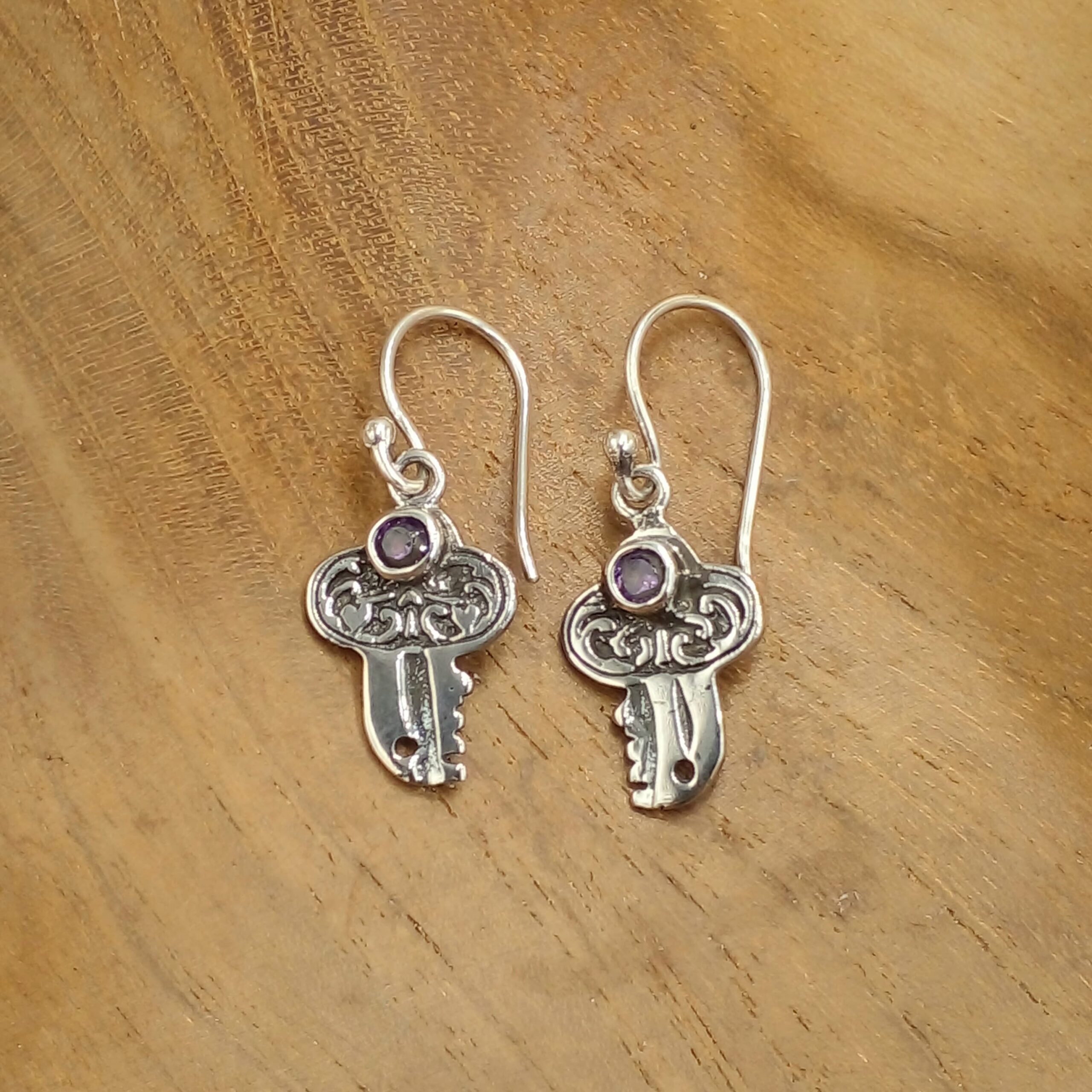 Key Silver Earrings with Gems E1778AMYW160