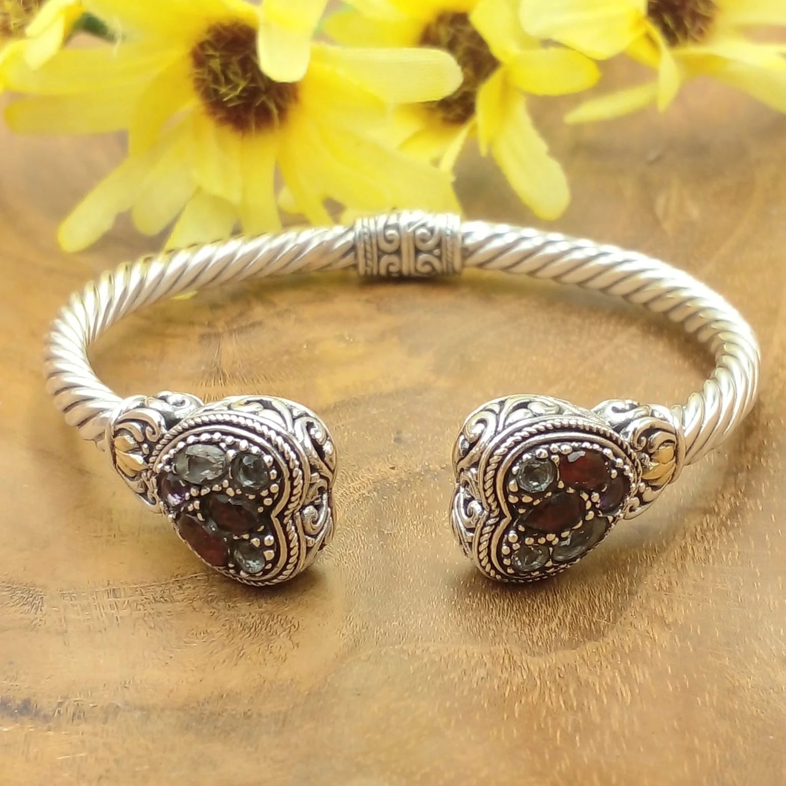 Silver Cable Bracelet With Gemstones B659A-W1403