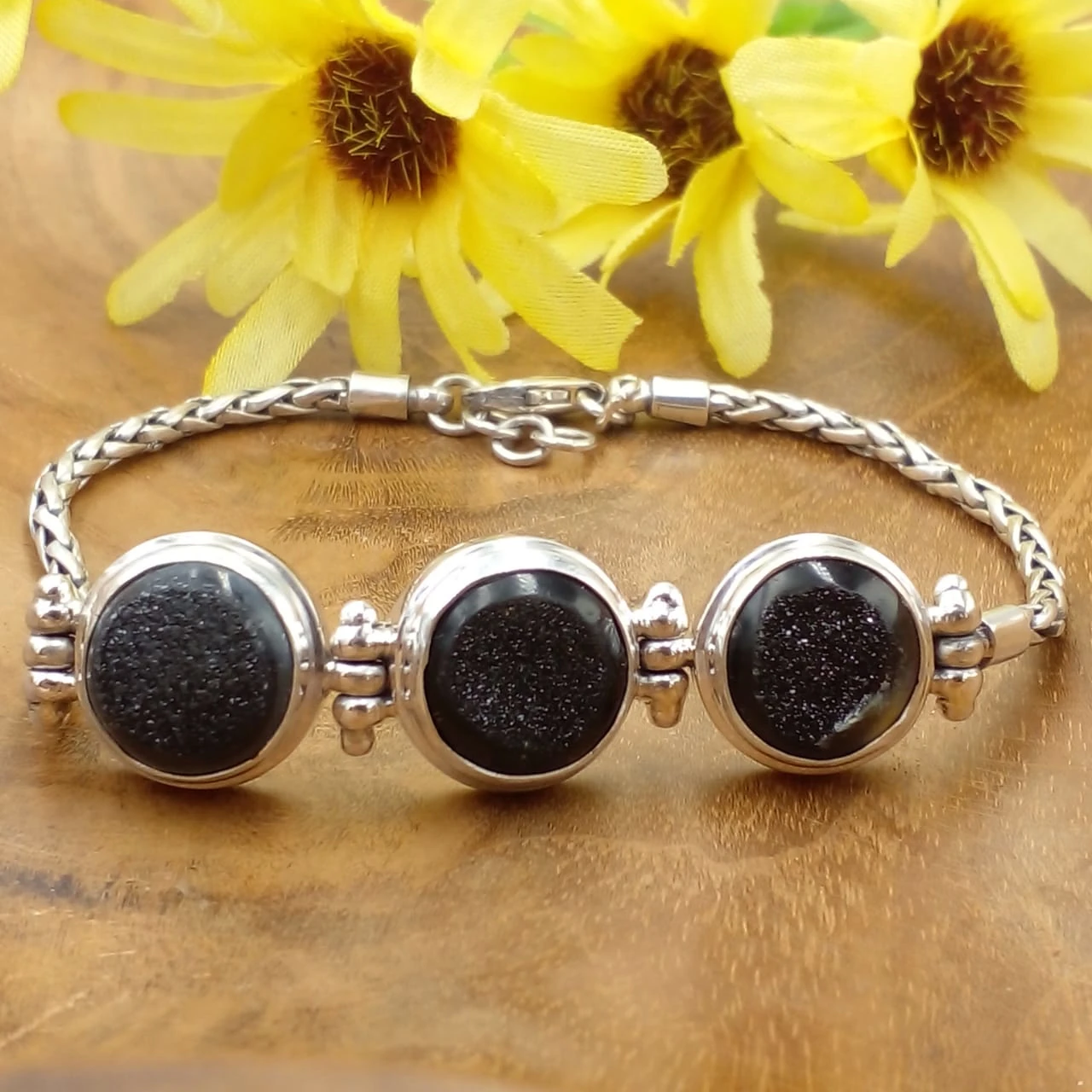 Silver Chain Bracelet With Druzy Gems B660BK-W771
