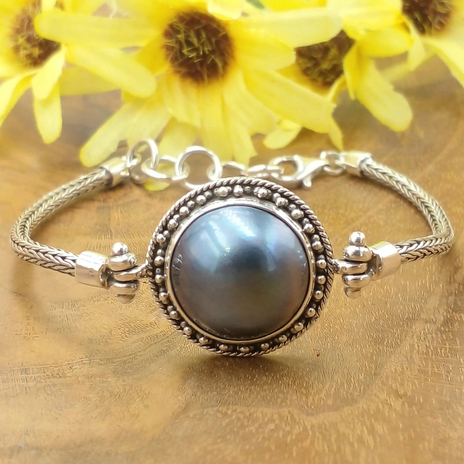 Mabe Pearl Silver Chain Bracelet B663MWTW771