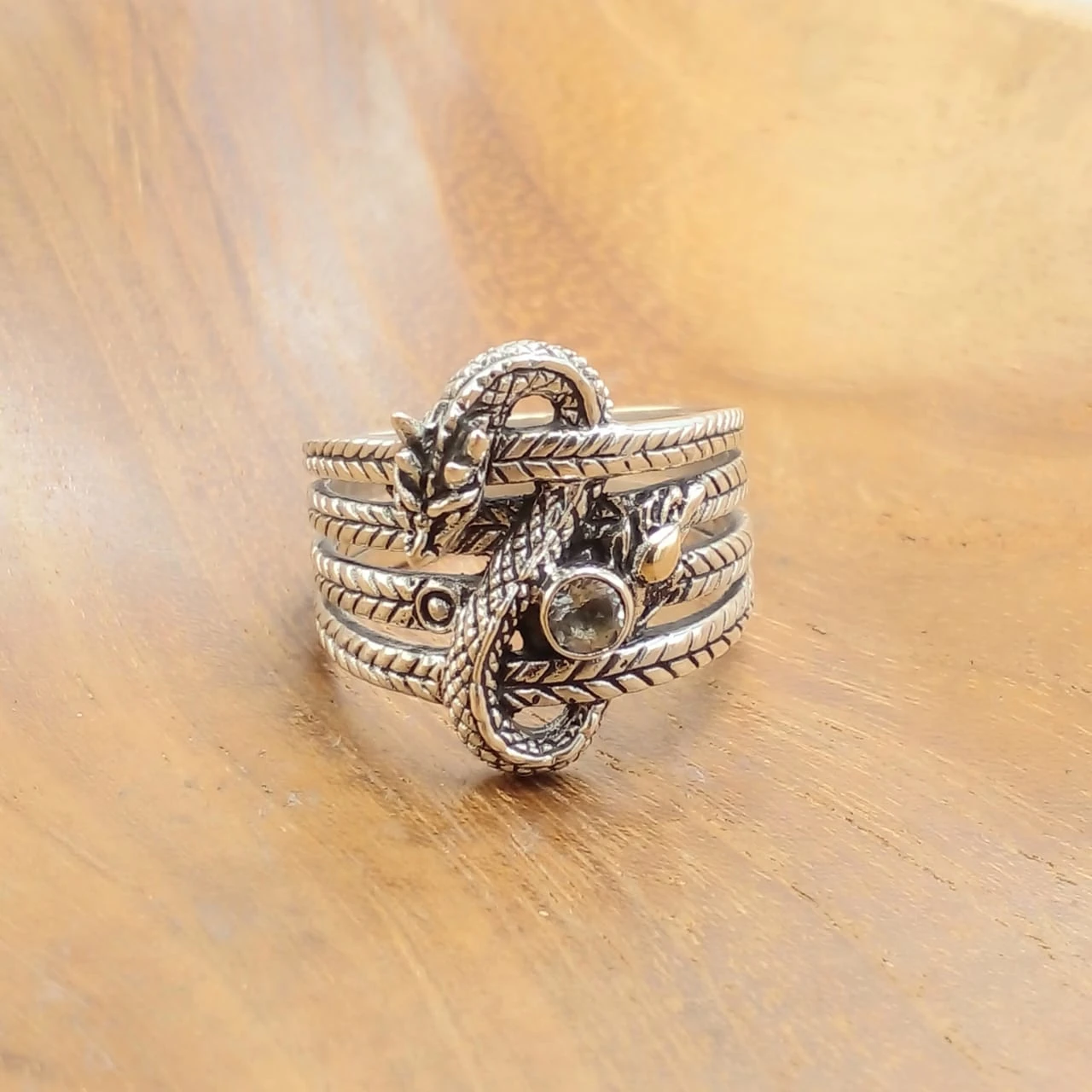 Dragon Silver Ring With Gems R680BTZW535
