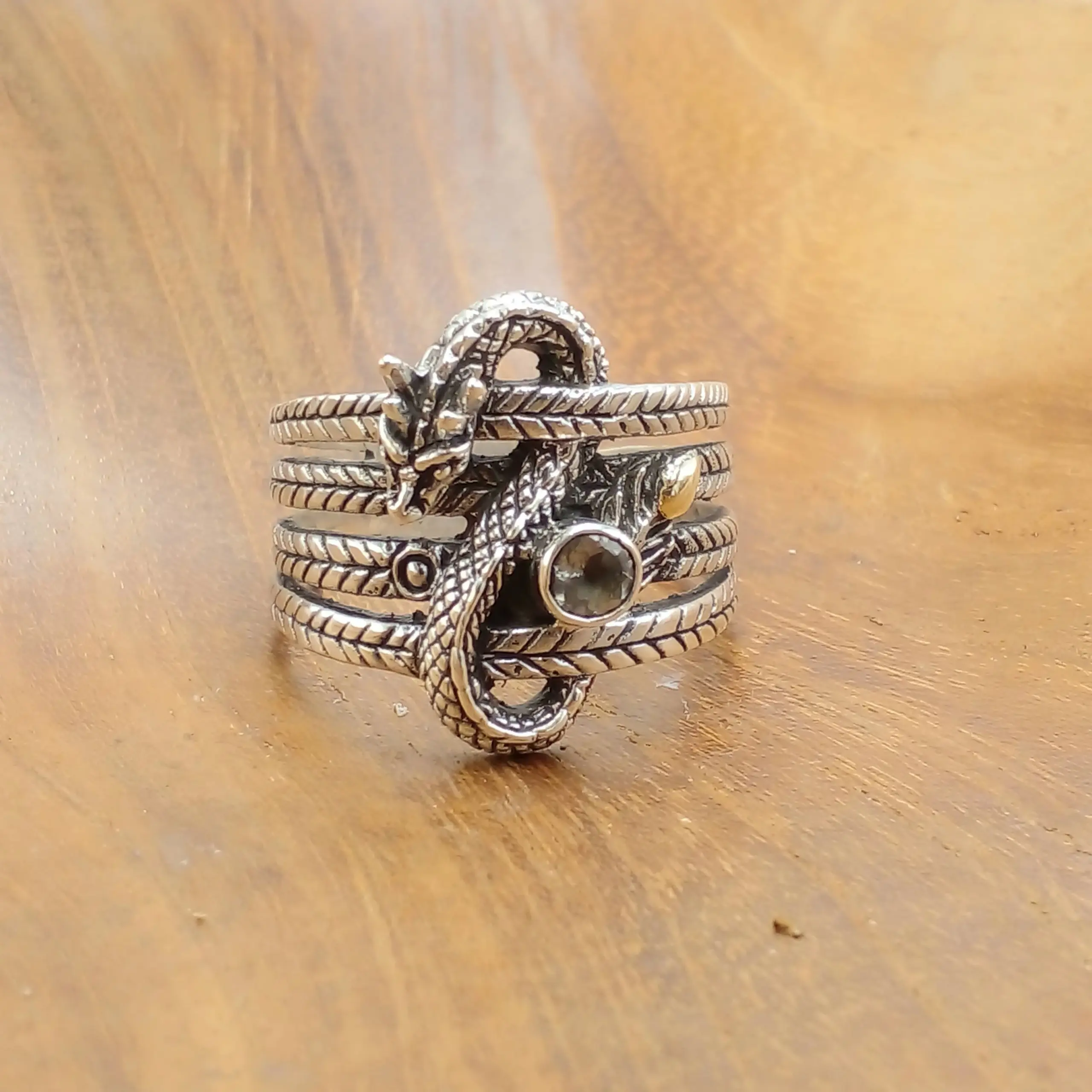 Dragon Silver Ring With Gems R680BTZW535