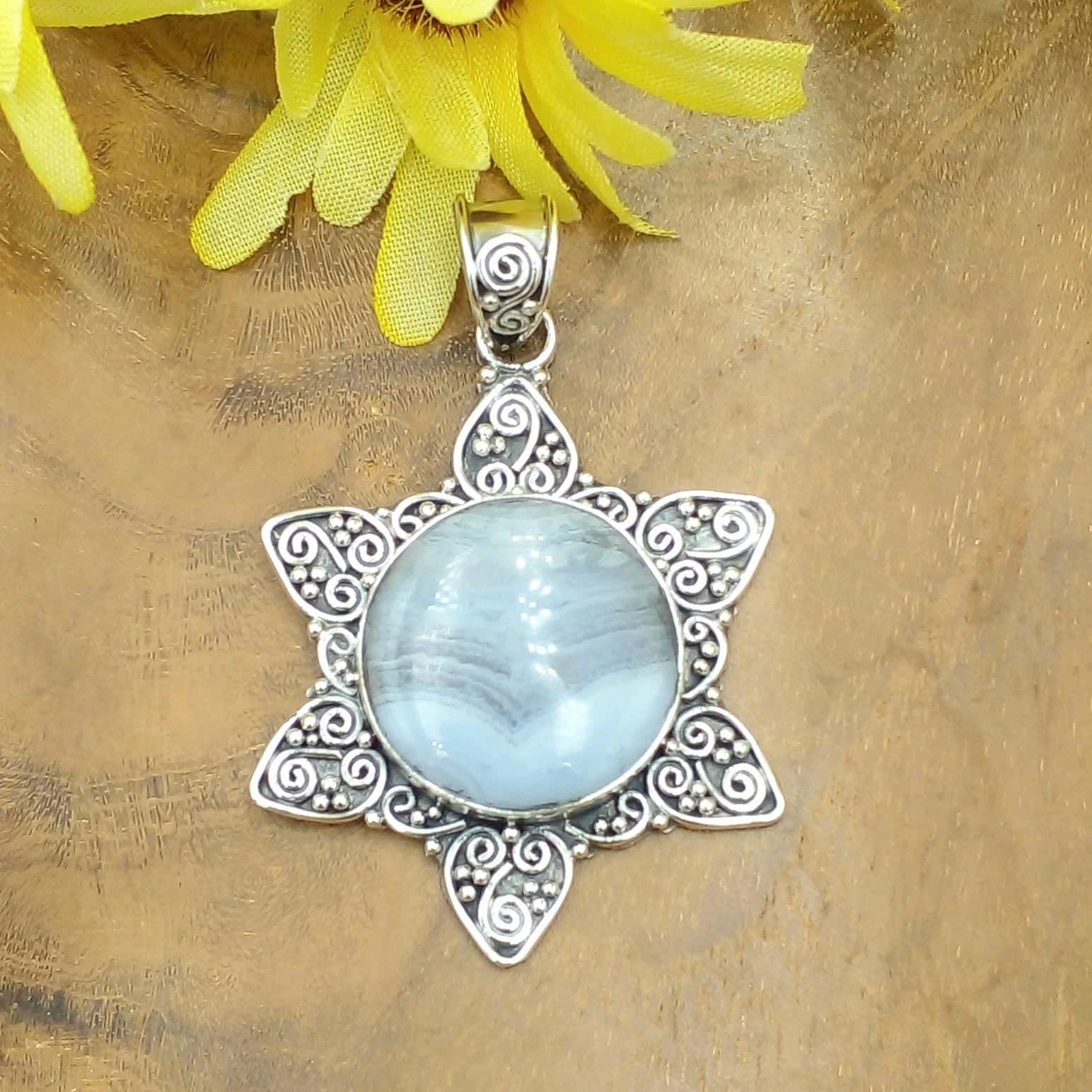 Balinese Silver Pendant with Gems P839C-W378