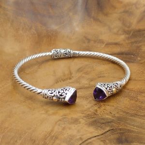 Elegant Twisted Cable Bangle with Amethyst Accents B538AMYW771