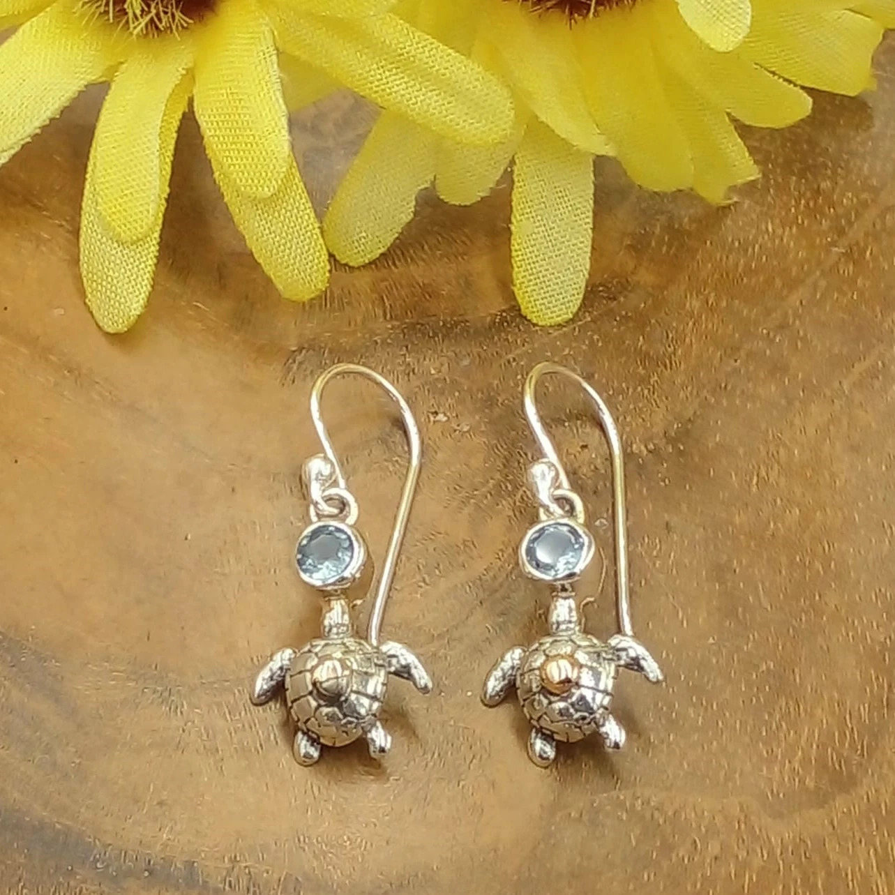 925 Sterling Silver Turtle Earrings with Stones & Gold Accents E1737BTZ-W310