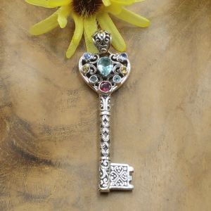 925 Sterling Silver Key Pendant with 18K Gold Accents P869BGW831